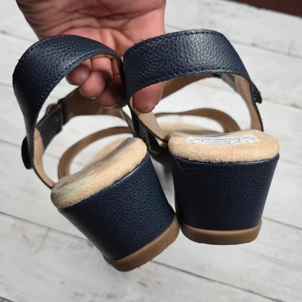 Baretraps Kyann Wedge Sandal Womens 10W Navy Blue Strappy Comfort‎ Slingback Low